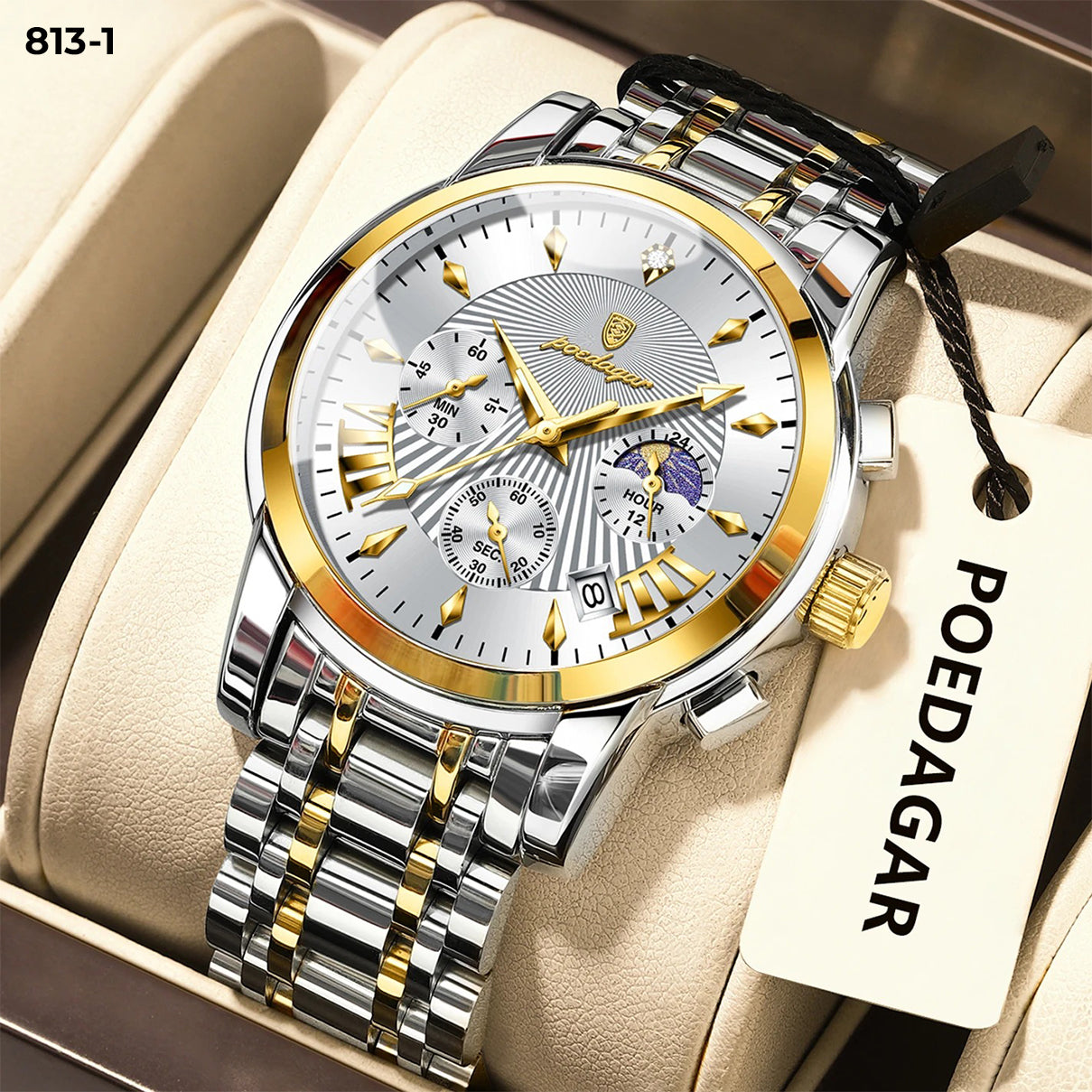 Reloj Poedagar metálico análogo hombre