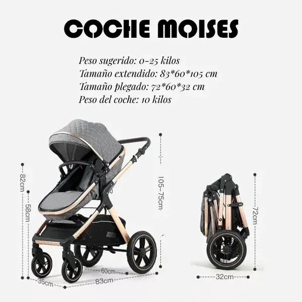 Coche Bebé Tipo Moisés 3 en 1 – Aluminio Dorado + Accesorios - Image 4