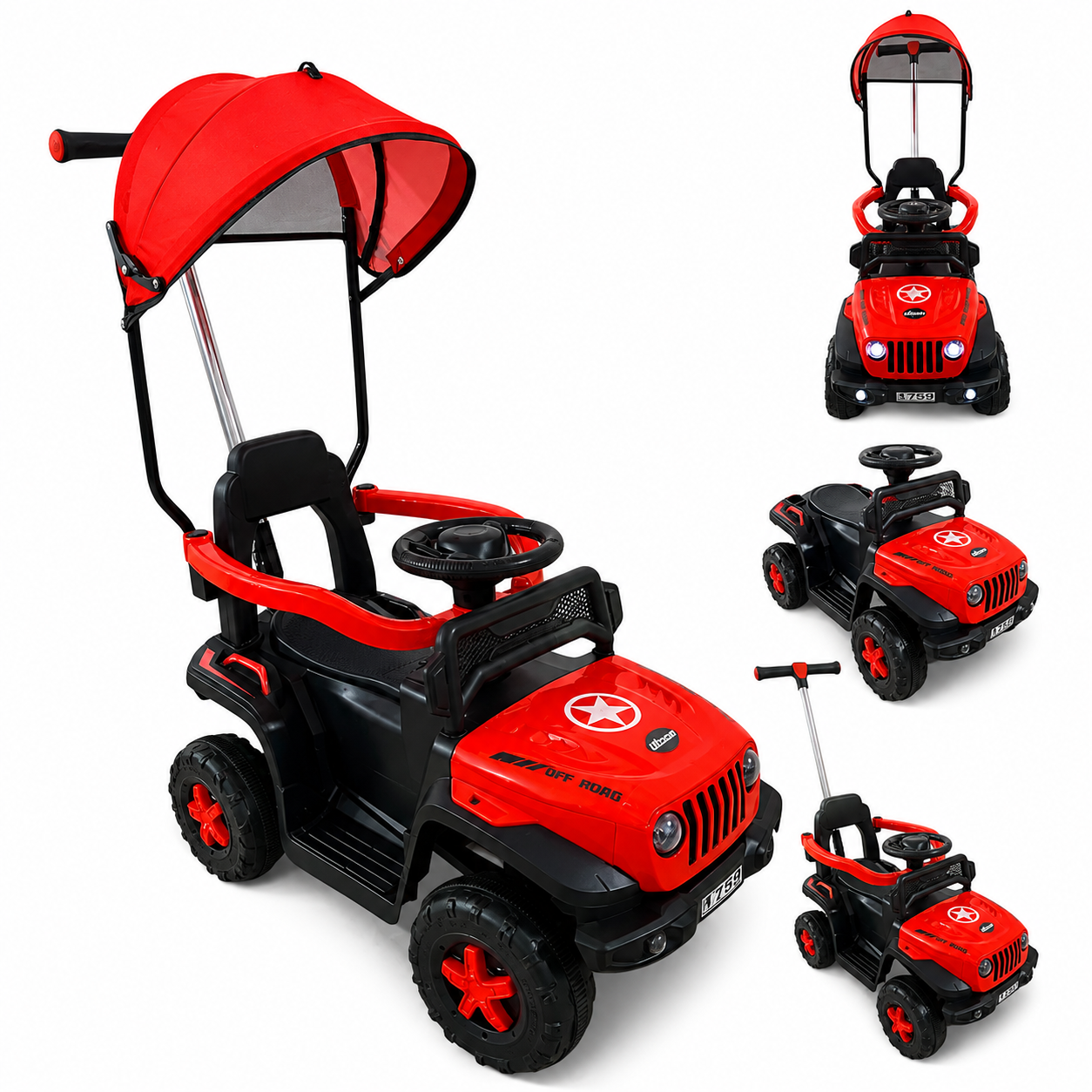 Carro Paseador Rubicon 3 en 1 Giratorio con Capota y Luces LED para Niños 1–4 Años - Image 4