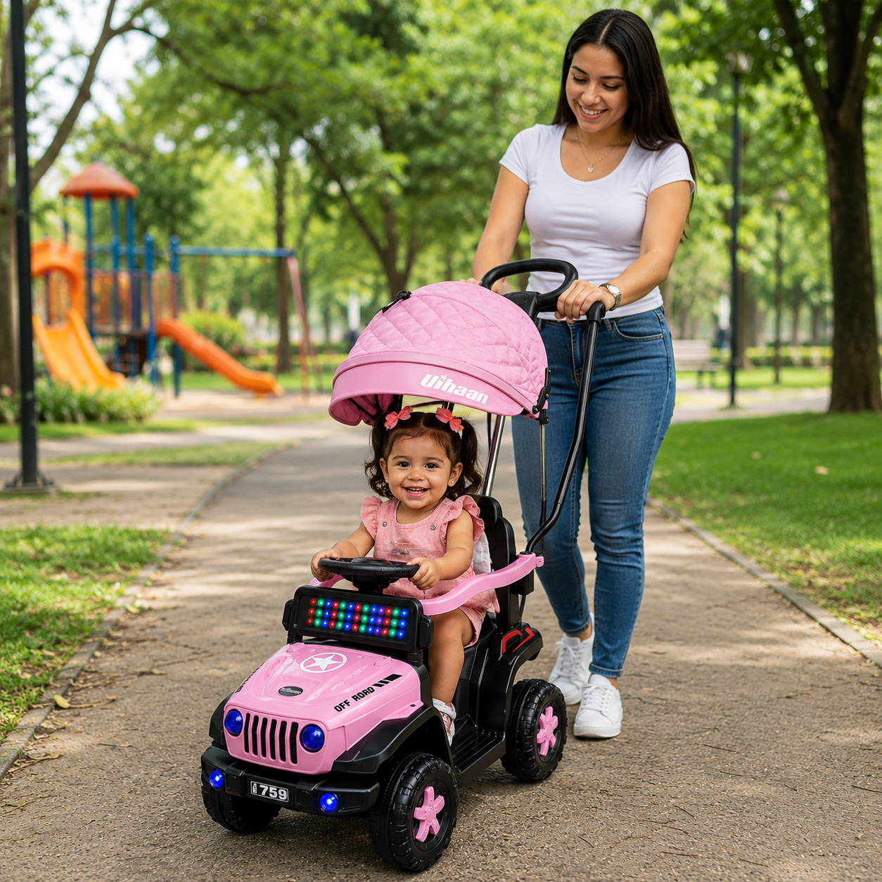 Carro Paseador Rubicon 3 en 1 Giratorio con Capota y Luces LED para Niños 1–4 Años - Image 2
