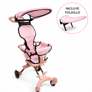 Coche Plegable Bidireccional para Bebé – Compacto con Toldo Ajustable Rosado