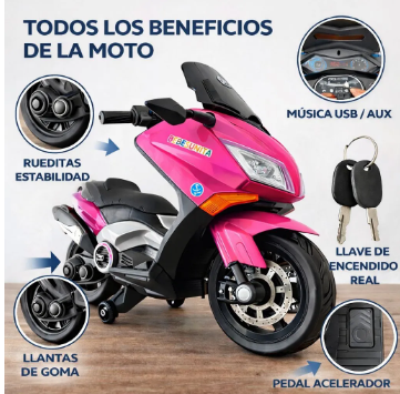 Moto Eléctrica Infantil Nmax 12V con Bluetooth, Luces LED y Asiento en Cuero - Image 2