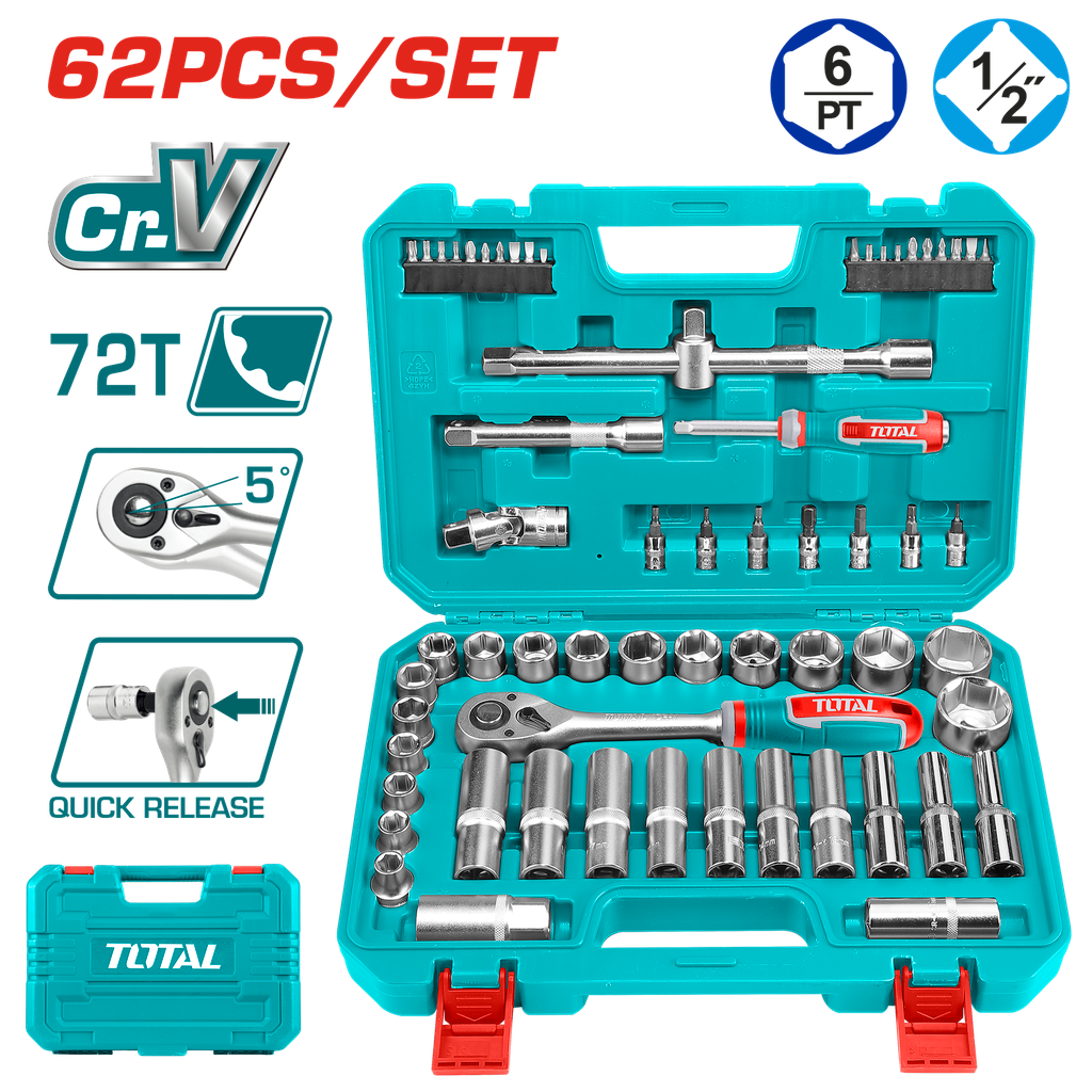 Rachet con Copas Total 62 Piezas – Industrial 1/2”