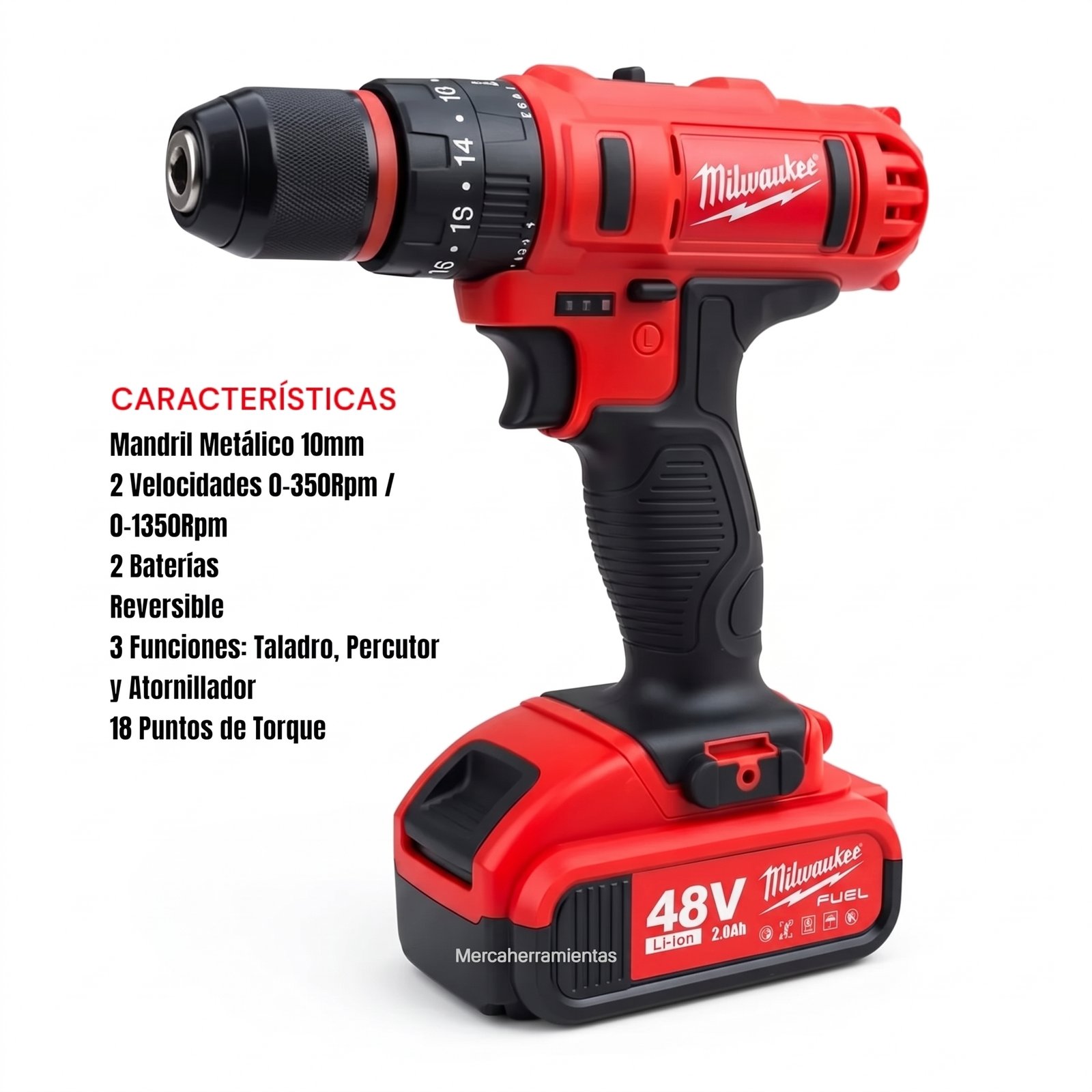 Taladro Percutor Inalámbrico Milwaukee 48V – Mandril Metálico con Accesorios - Image 3