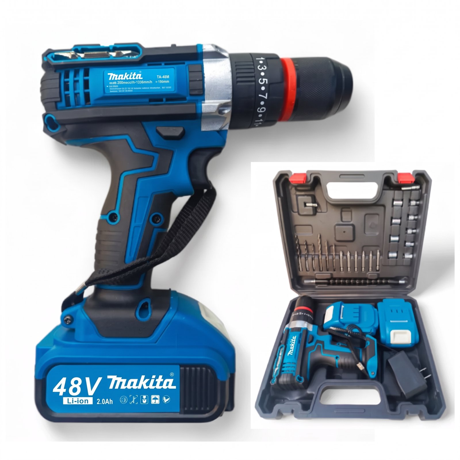 Taladro Percutor Inalámbrico Makita 48V – Mandril Metálico con Accesorios