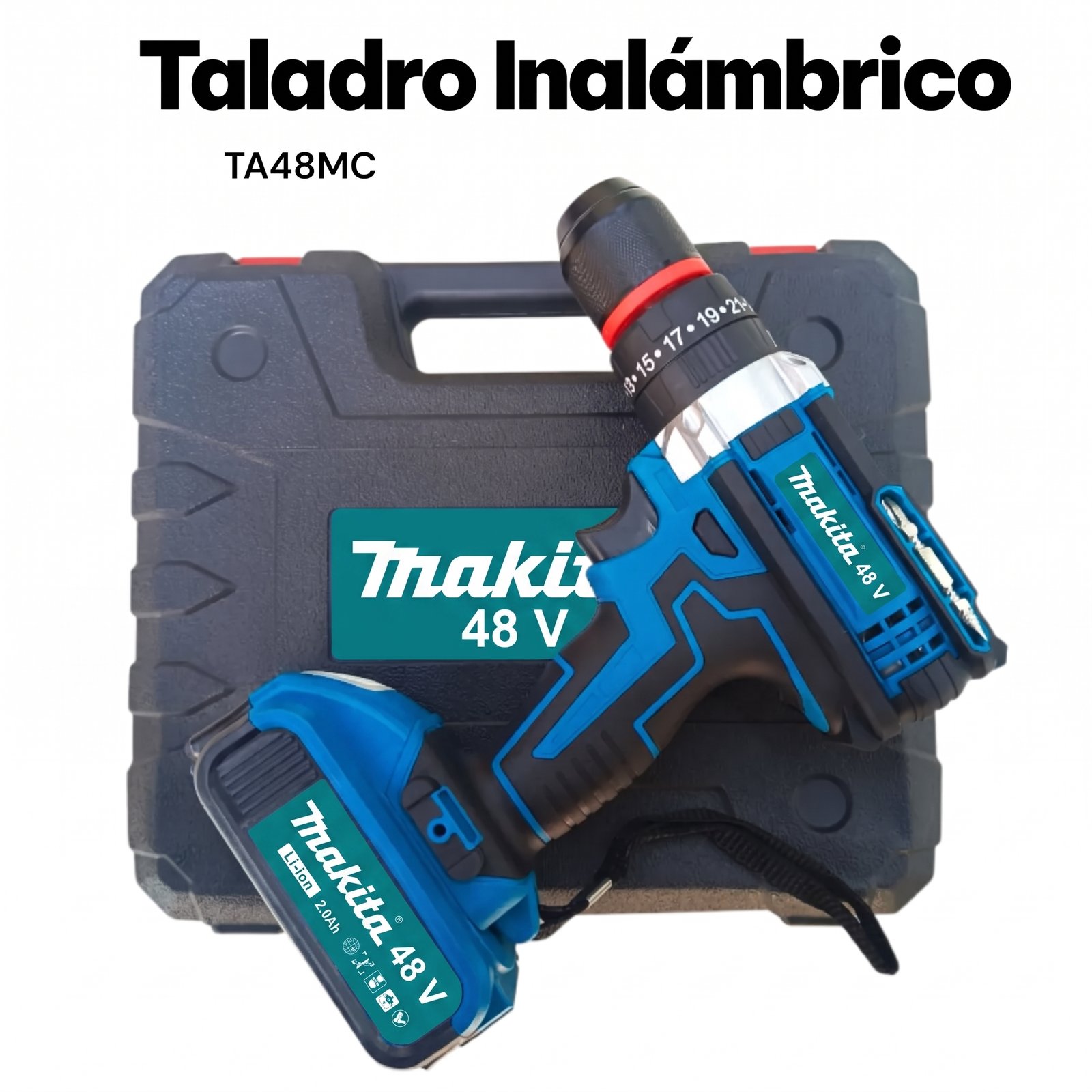 Taladro Percutor Inalámbrico Makita 48V – Mandril Metálico con Accesorios - Image 2