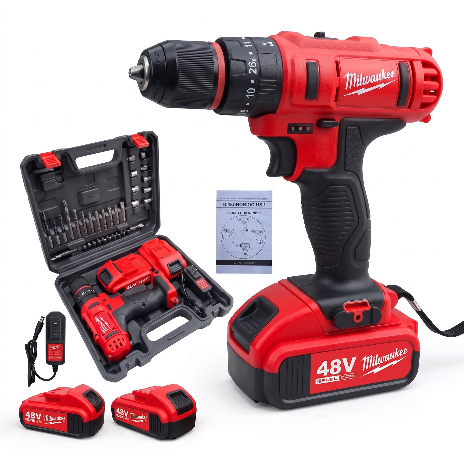 Taladro Percutor Inalámbrico Milwaukee 48V – Mandril Metálico con Accesorios